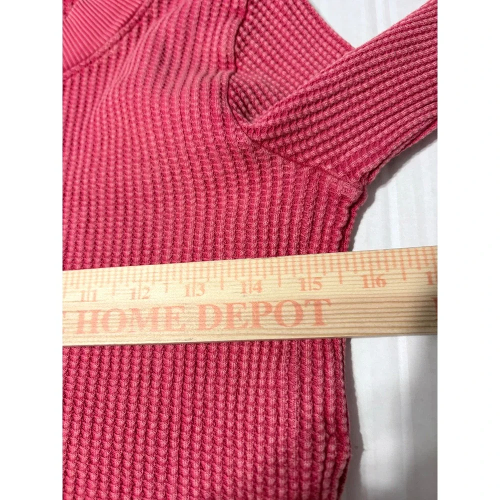 Free People FP One Interlaken Thermal Top Red Waffle Knit Lace Up Side Tassel XS